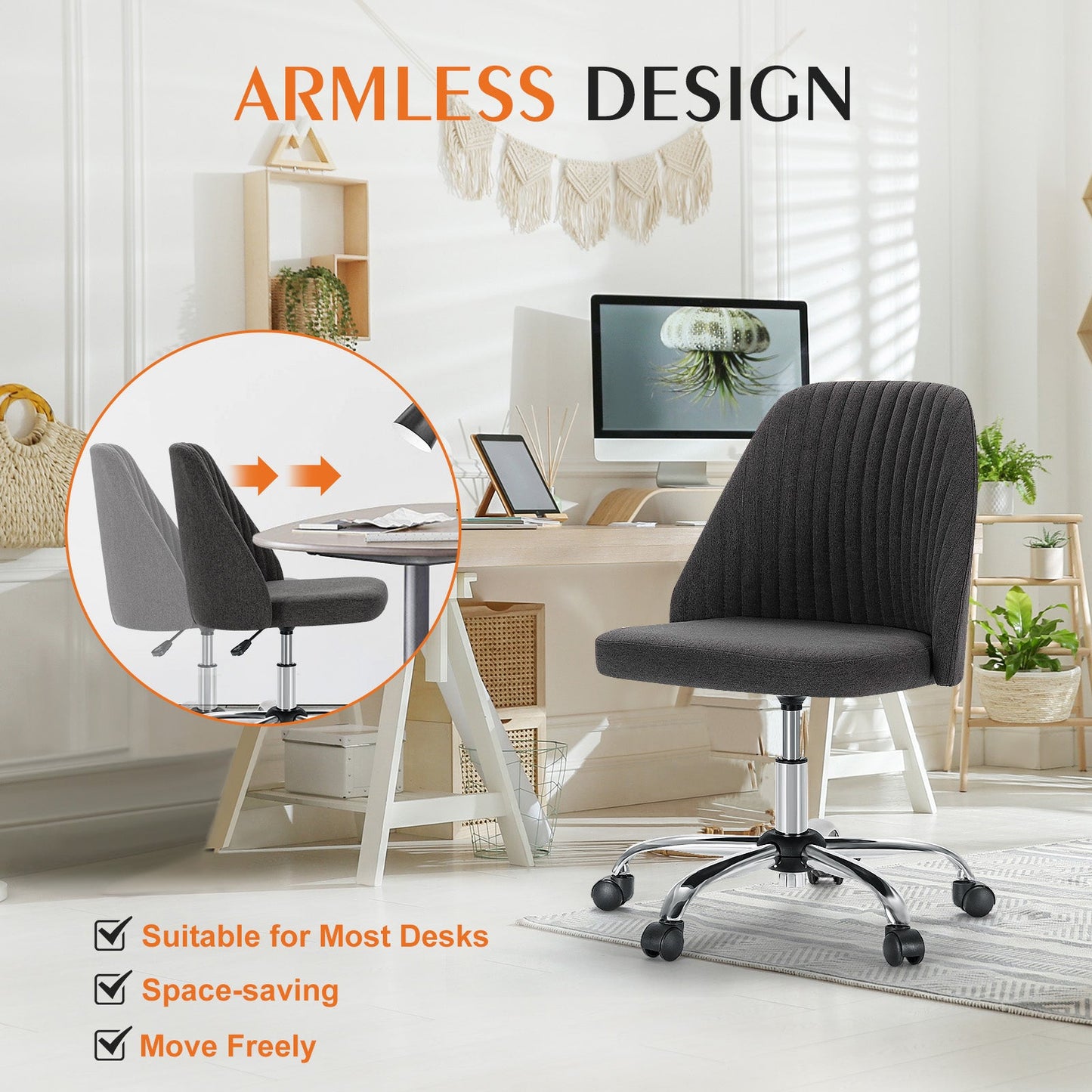 MyDepot Adjustable Rolling Home or Office Armless Desk Chair