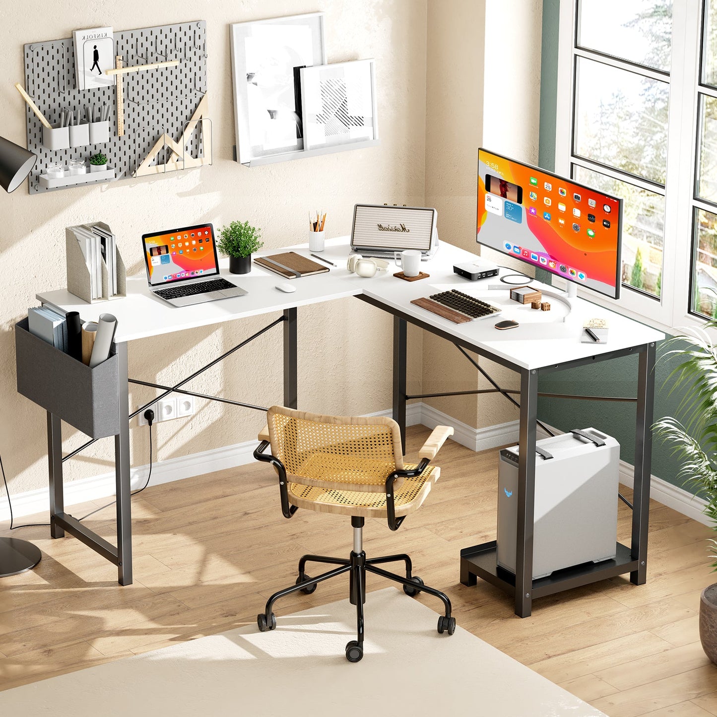 MyDepot L-shaped Corner Computer Desk with Side Storage