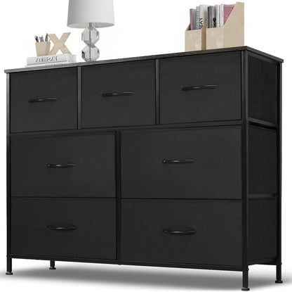 My Depot Bedroom Dresser with 7 Fabric Drawers for Bedroom, Nursery, Living Room, Kids Room, Closet Storage Organization, Metal Frame, Wood Top