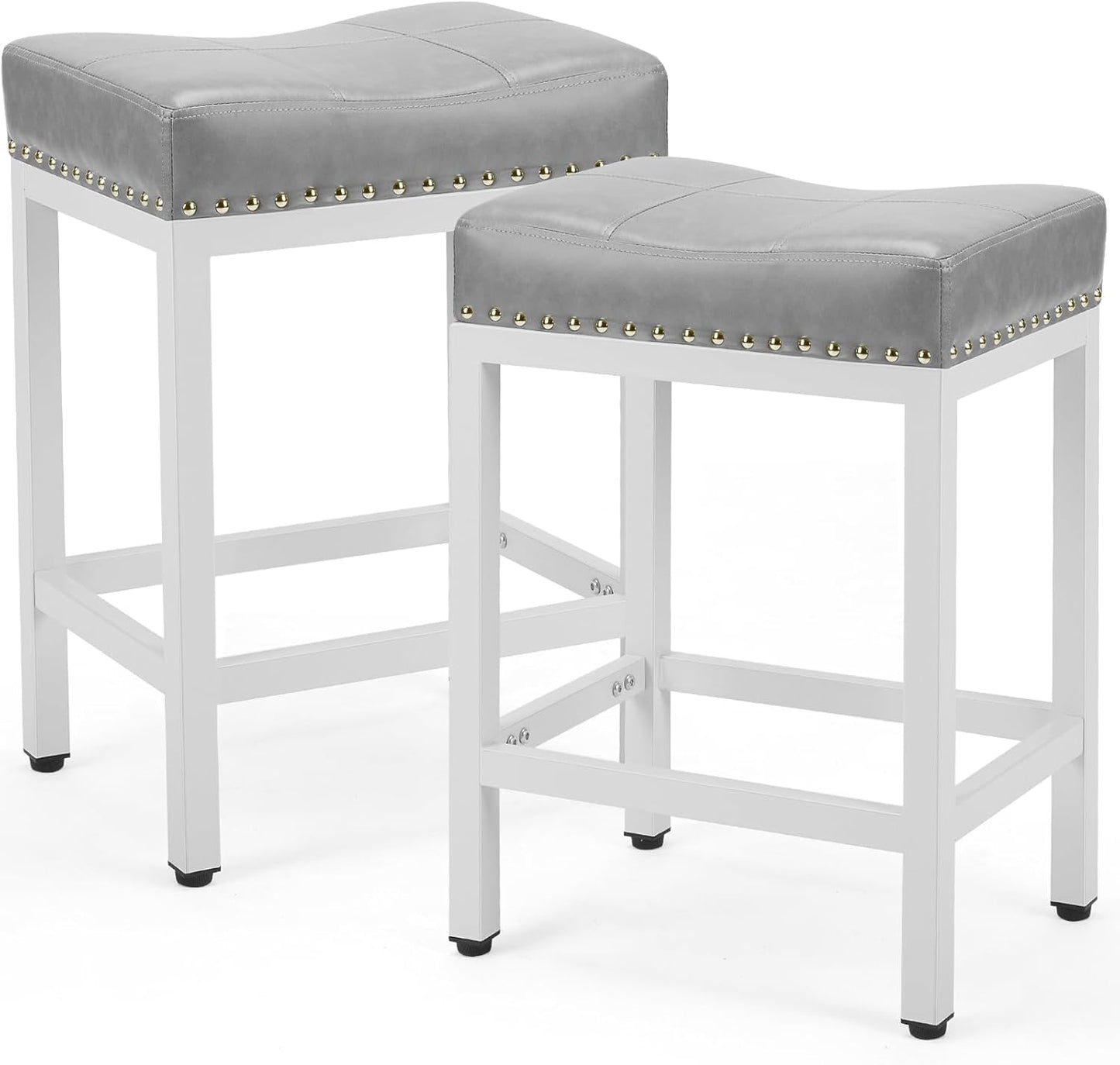 MyDepot Bar Stools Set of 2, 24 Inch Counter Height Bar Stool, Upholstered Kitchen Bar Stool with Metal Base, Modern PU Leather Saddle Stool for Kitchen Island