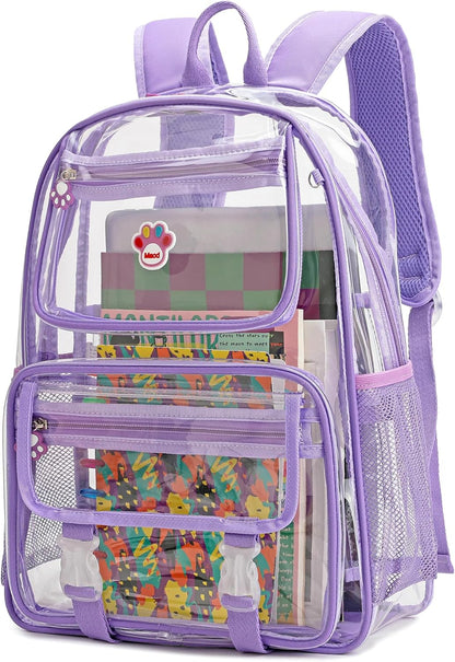 MyDepot Cute Clear Backpack, School Book Bag with Cartoon Stickers & Pendant,Waterproof and Durable PVC Material Backpack