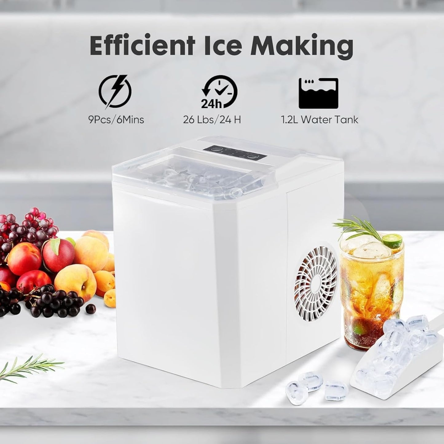 Nestov Ice Maker Self-Cleaning Portable Comes with Ice Scoop Suitable for Countertop