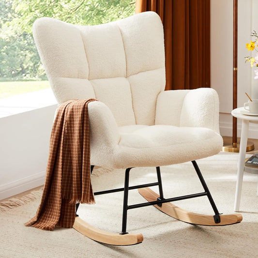 MyDepot Rocking Chair, Modern Cozy High Backrest Nursery Glider Recliner for Living Room, Bedroom Reading Accent