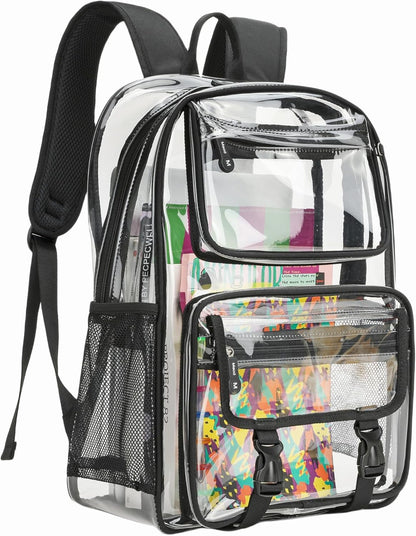 MyDepot Cute Clear Backpack, School Book Bag with Cartoon Stickers & Pendant,Waterproof and Durable PVC Material Backpack