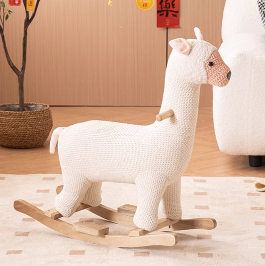 MyDepot Rocking Chair Alpaca Animal with Wooden Base, Metal Frame and Polyester Filling for Baby