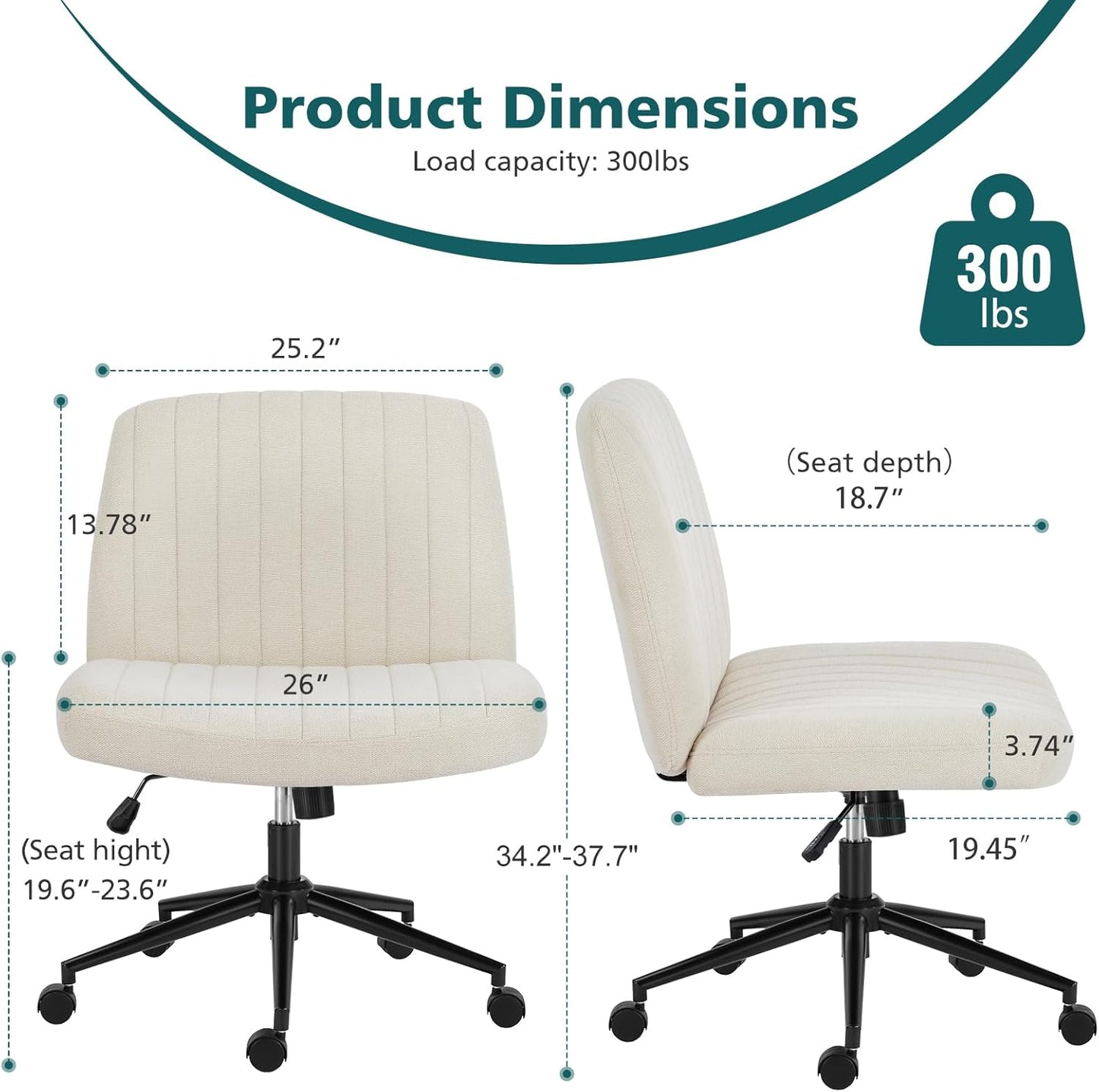 MyDepot Office Chair Adjustable Height Ergonomic Wide Seat Armless Desk Chair with Wheels