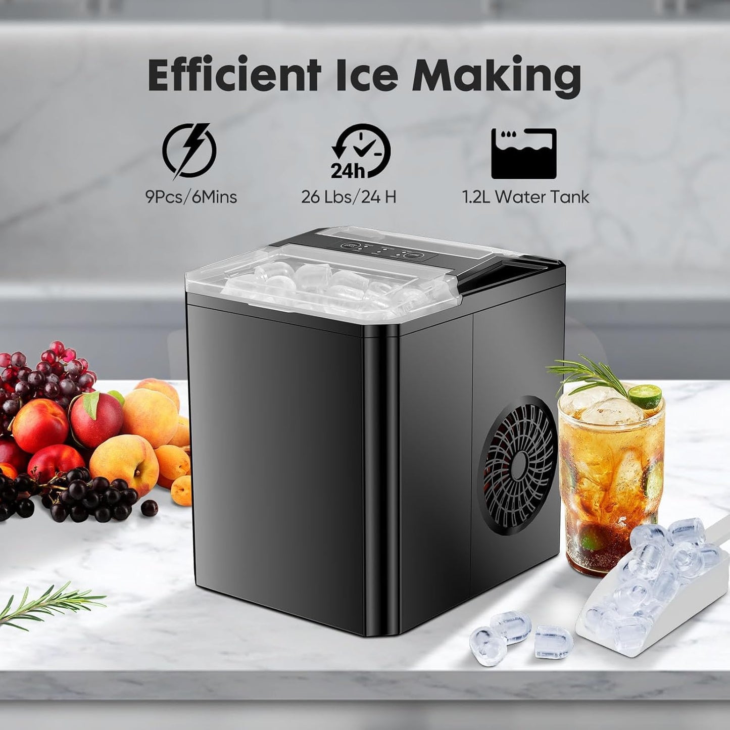 Nestov Ice Maker Self-Cleaning Portable Comes with Ice Scoop Suitable for Countertop