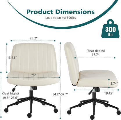 MyDepot Office Chair Adjustable Height Ergonomic Wide Seat Armless Desk Chair with Wheels