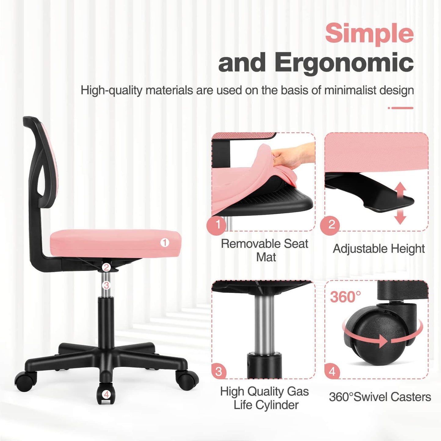 MyDepot Armless Mesh Office Chair Ergonomic Computer Desk Chair 6 Colors