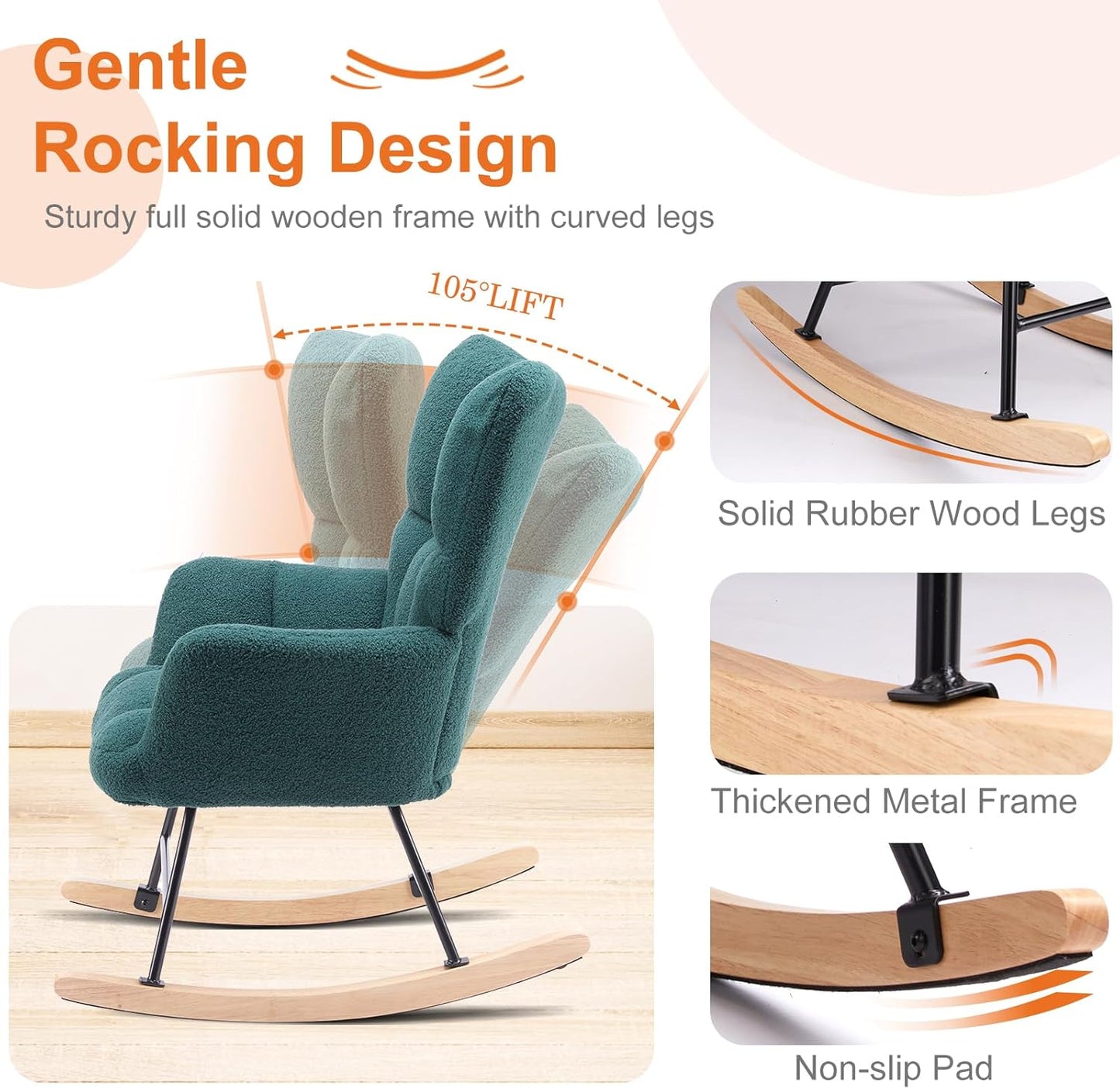 MyDepot Rocking Chair, Modern Cozy High Backrest Nursery Glider Recliner for Living Room, Bedroom Reading Accent