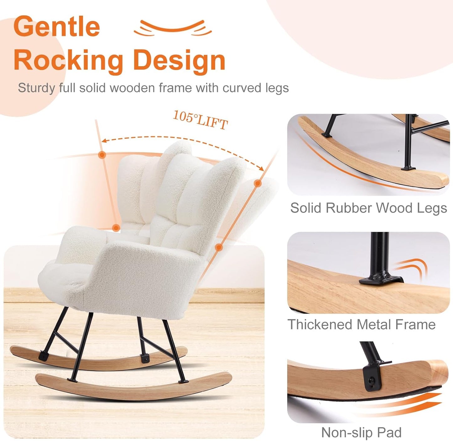 MyDepot Rocking Chair, Modern Cozy High Backrest Nursery Glider Recliner for Living Room, Bedroom Reading Accent