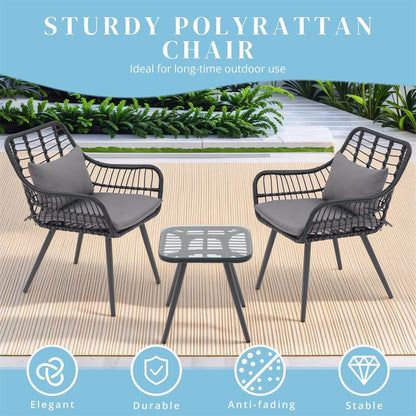 Nestov Outdoor Rattan Chair 3 Piece Set with Coffee Side Table for Balcony, Lawn, Garden