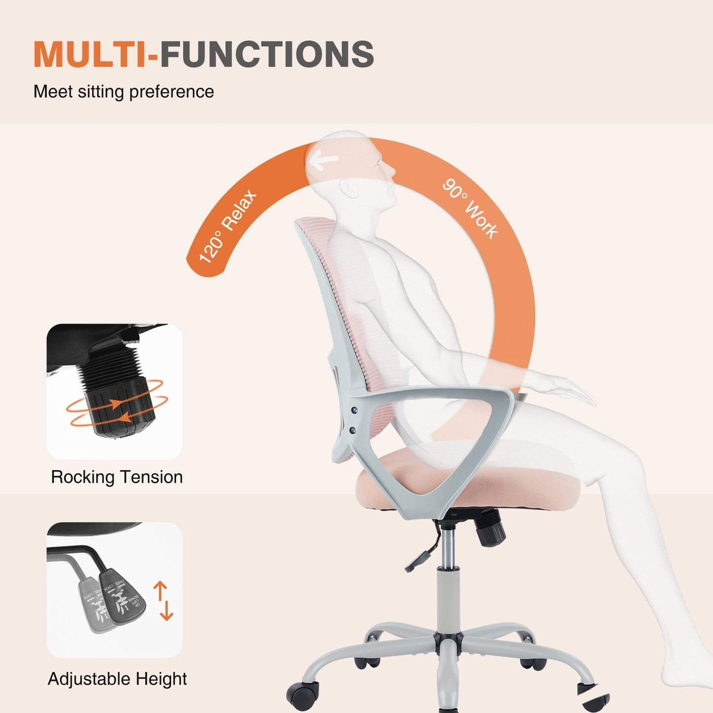 MyDepot Ergonomic Office Mesh Chair with Fixed Armrest