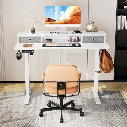 MyDepot Height Adjustable Electric Standing Desk with Storage Shelf Double Drawer