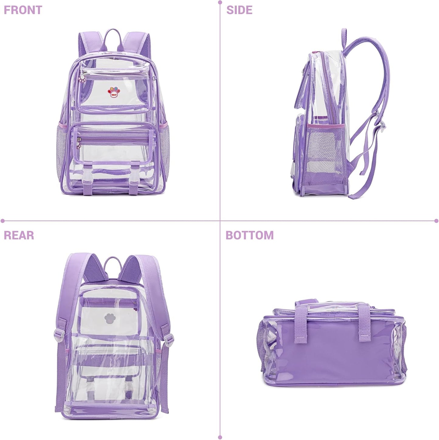 MyDepot Cute Clear Backpack, School Book Bag with Cartoon Stickers & Pendant,Waterproof and Durable PVC Material Backpack