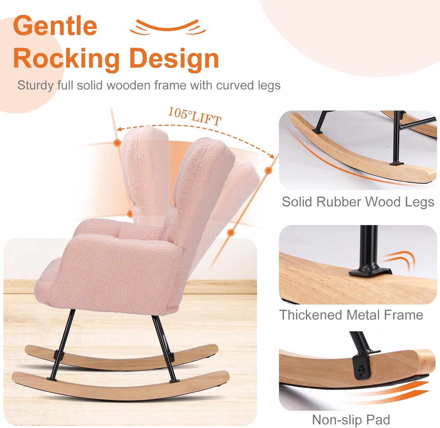 MyDepot Rocking Chair, Modern Cozy High Backrest Nursery Glider Recliner for Living Room, Bedroom Reading Accent