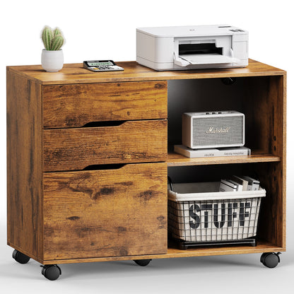 MyDepot Wooden 3-Drawer Filing Cabinet and Printer Stand with wheels