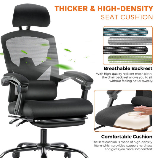 MyDepot Gaming Reclining High-Back Mesh Chair with Ergonomic Leg Rest