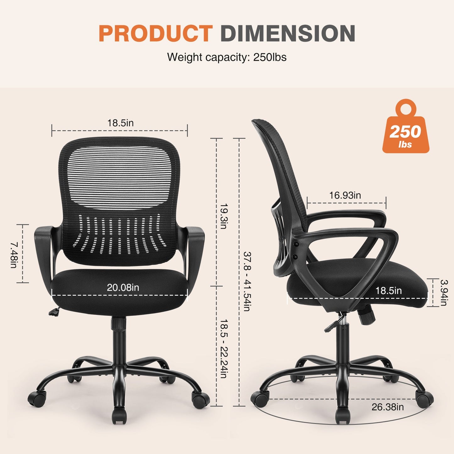 MyDepot Ergonomic Office Mesh Chair with Fixed Armrest