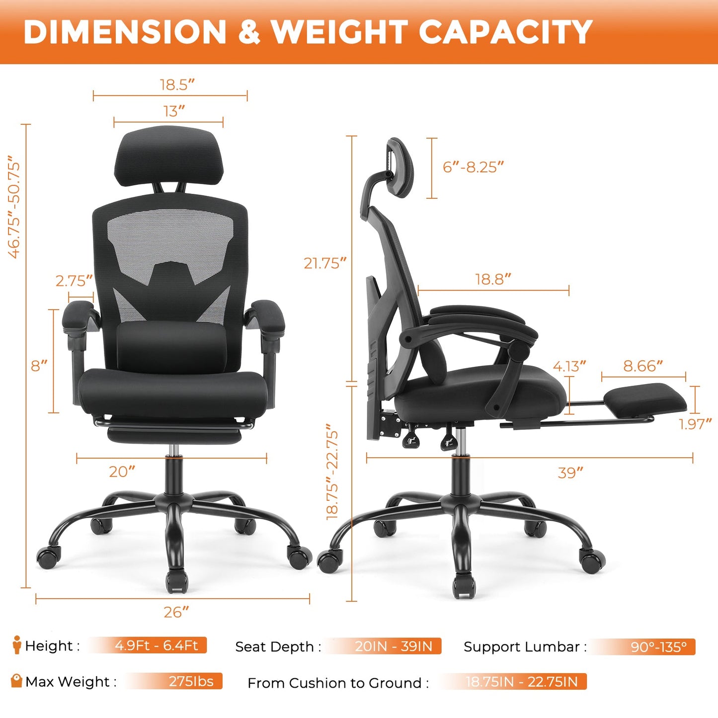 MyDepot Gaming Reclining High-Back Mesh Chair with Ergonomic Leg Rest