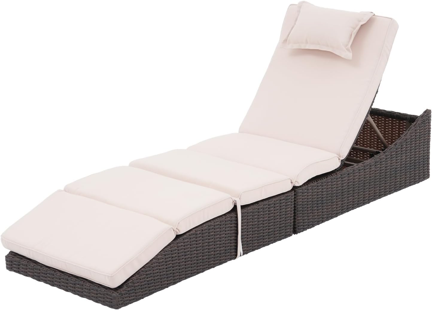 My Depot Outdoor Lounge Chair PE Wicker Rattan Backrest Pool Lounge Chair with Adjustable Backrest Removable Cushion