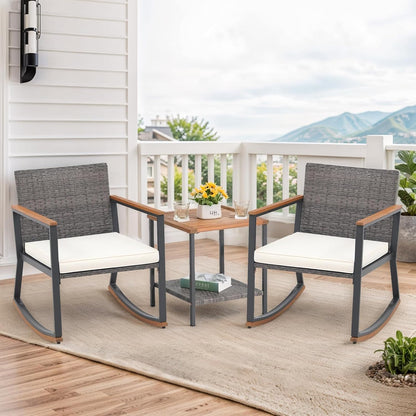 Nestov Outdoor Rattan Chair 3 Piece Set with Coffee Table and Cushions for Balcony Porch Poolside