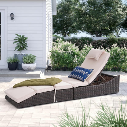 My Depot Outdoor Lounge Chair PE Wicker Rattan Backrest Pool Lounge Chair with Adjustable Backrest Removable Cushion