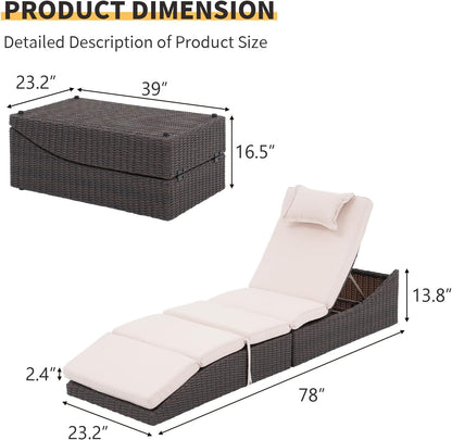 My Depot Outdoor Lounge Chair PE Wicker Rattan Backrest Pool Lounge Chair with Adjustable Backrest Removable Cushion