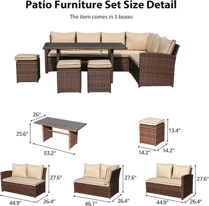 Nestov Outdoor Rattan Sofa 7-Piece Set with Modular Sofa, Loveseat, Coffee Table, Footstool for Terraces, Gardens, Balconies and Swimming Pools