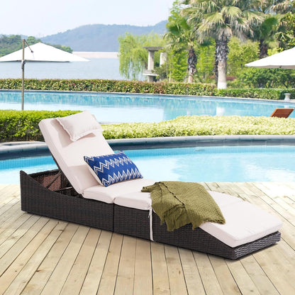 My Depot Outdoor Lounge Chair PE Wicker Rattan Backrest Pool Lounge Chair with Adjustable Backrest Removable Cushion