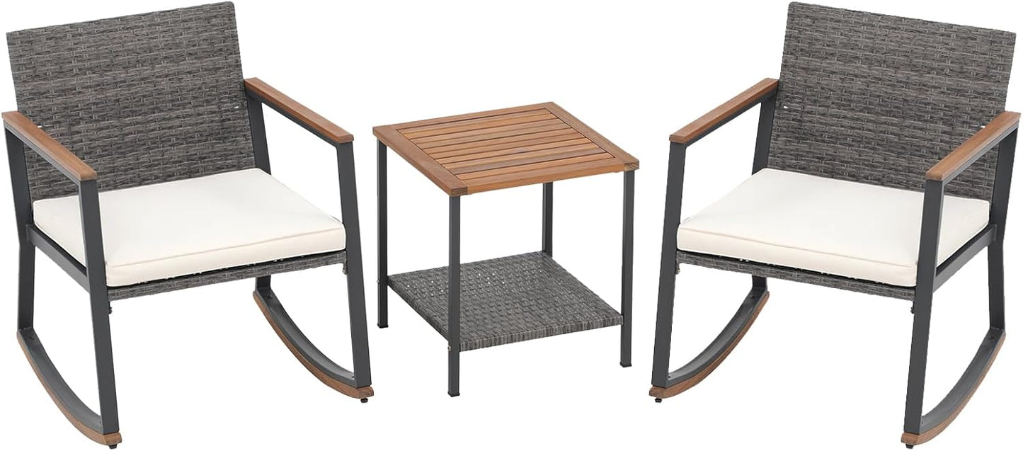 Nestov Outdoor Rattan Chair 3 Piece Set with Coffee Table and Cushions for Balcony Porch Poolside