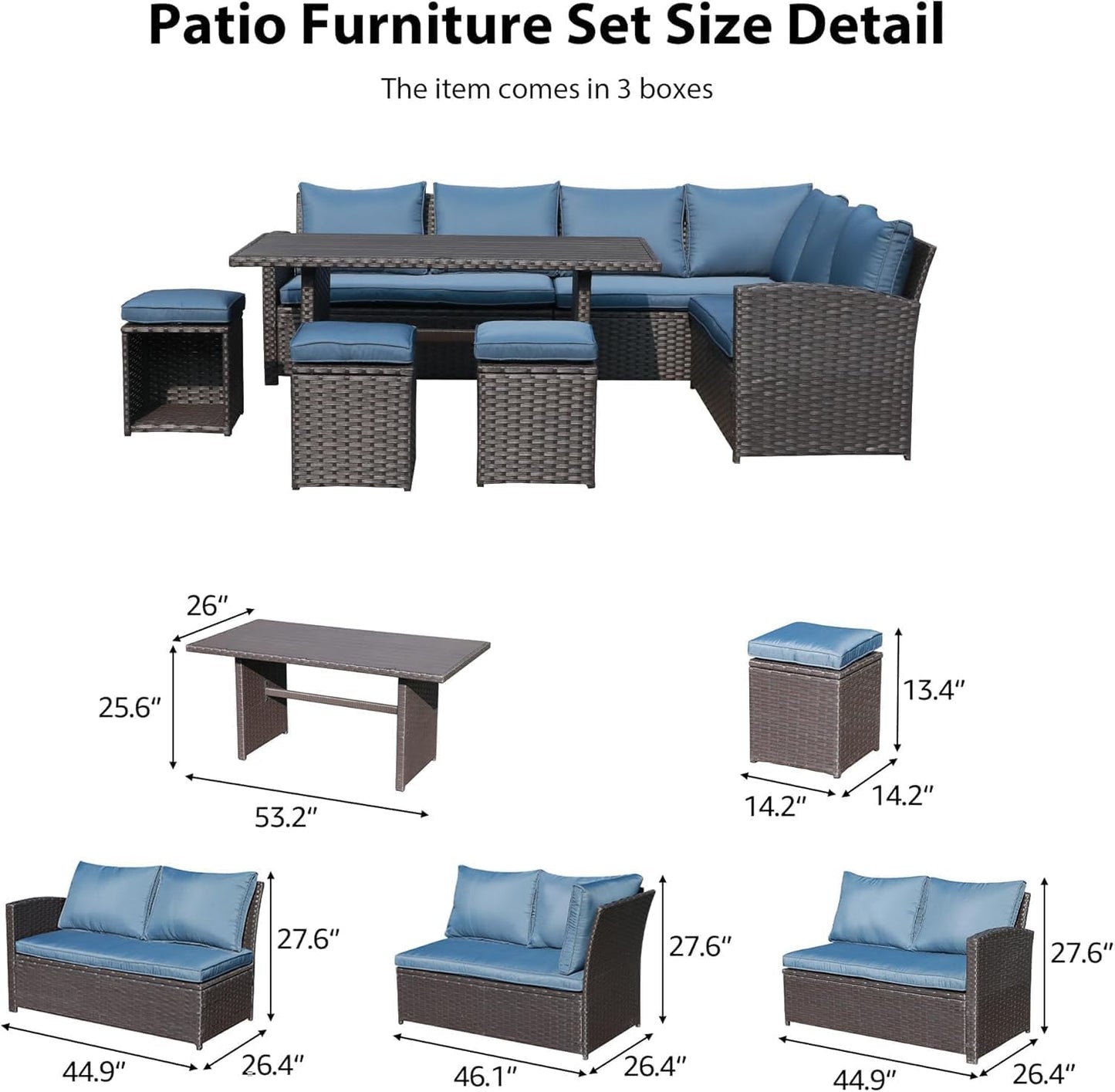 Nestov Outdoor Rattan Sofa 7-Piece Set with Modular Sofa, Loveseat, Coffee Table, Footstool for Terraces, Gardens, Balconies and Swimming Pools