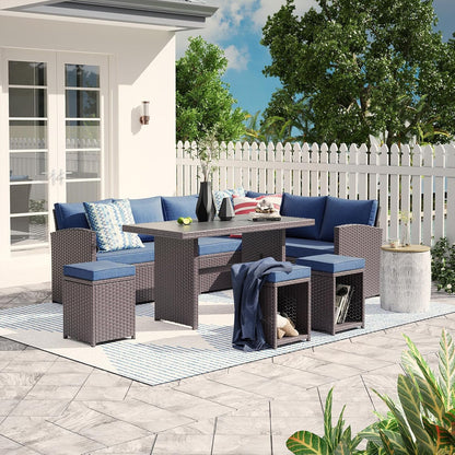 Nestov Outdoor Rattan Sofa 7-Piece Set with Modular Sofa, Loveseat, Coffee Table, Footstool for Terraces, Gardens, Balconies and Swimming Pools