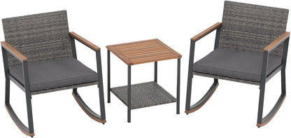 Nestov Outdoor Rattan Chair 3 Piece Set with Coffee Table and Cushions for Balcony Porch Poolside