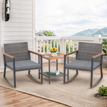 Nestov Outdoor Rattan Chair 3 Piece Set with Coffee Table and Cushions for Balcony Porch Poolside