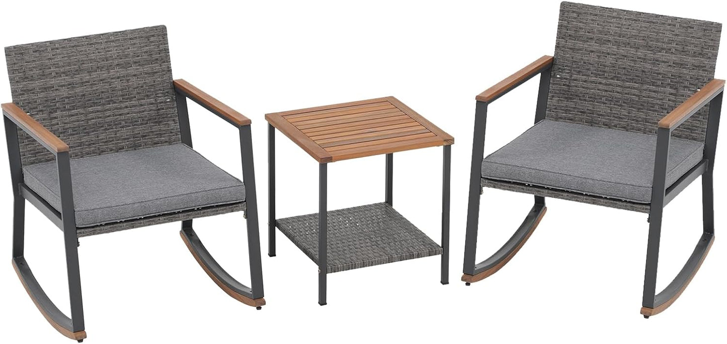 Nestov Outdoor Rattan Chair 3 Piece Set with Coffee Table and Cushions for Balcony Porch Poolside