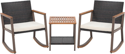 Nestov Outdoor Rattan Chair 3 Piece Set with Coffee Table and Cushions for Balcony Porch Poolside