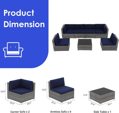 Nestov Outdoor Rattan Sofa 7-Piece Set with Tempered Glass Table and Mat for Deck, Backyard, Porch, Lawn, Garden