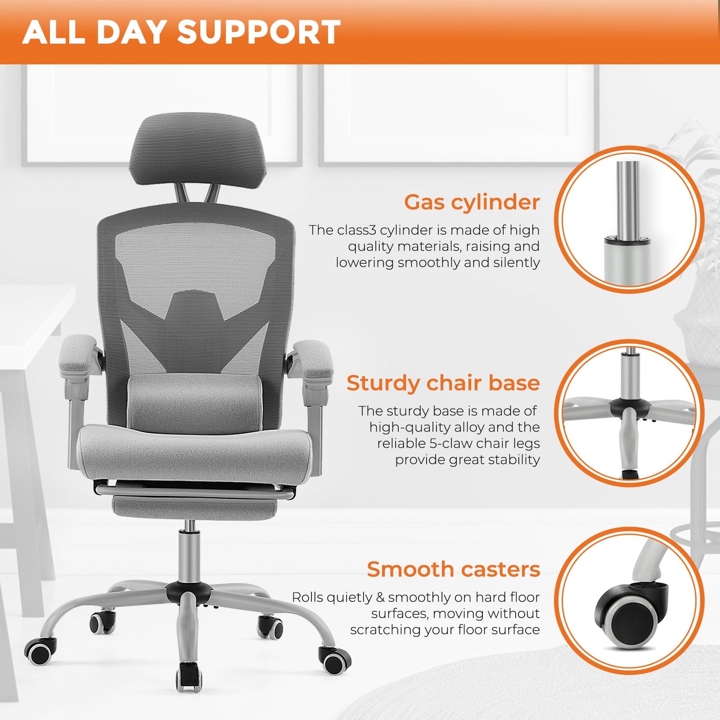 MyDepot Gaming Reclining High-Back Mesh Chair with Ergonomic Leg Rest