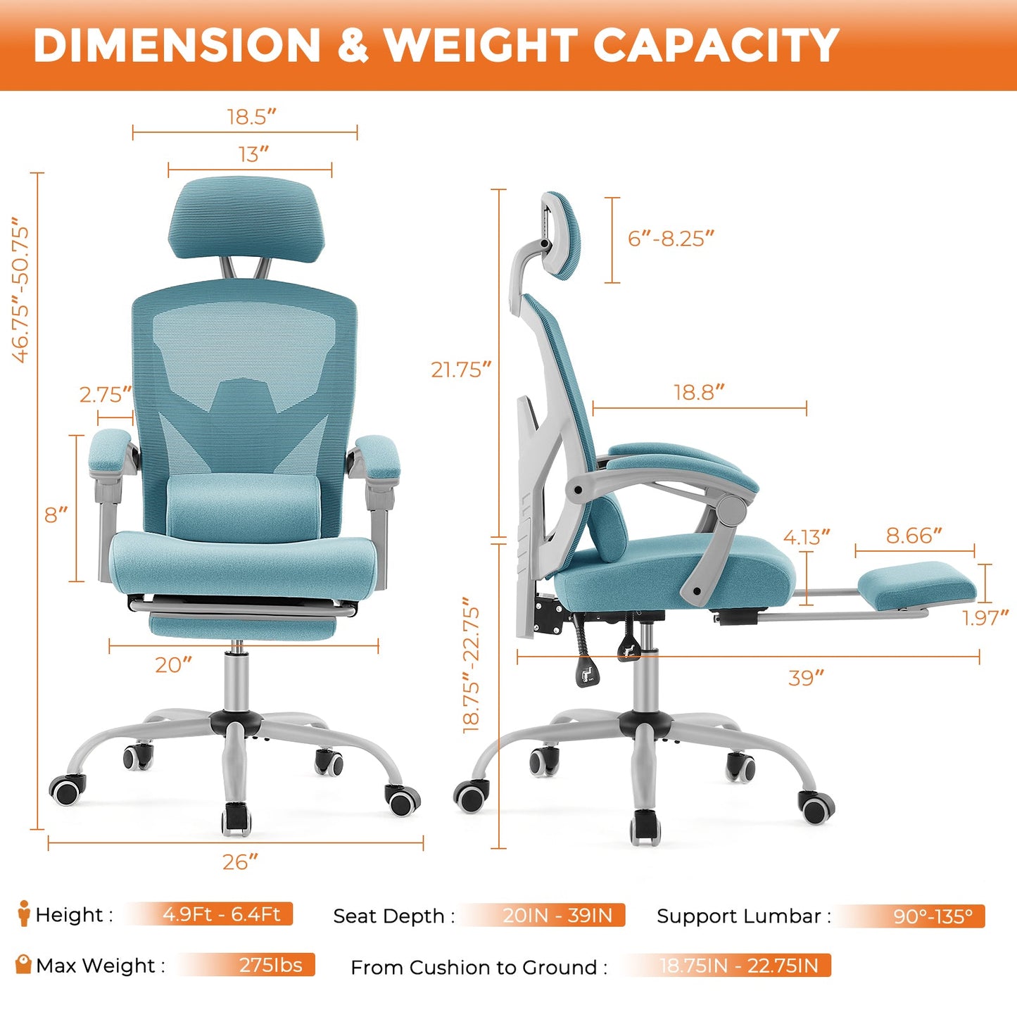 MyDepot Gaming Reclining High-Back Mesh Chair with Ergonomic Leg Rest