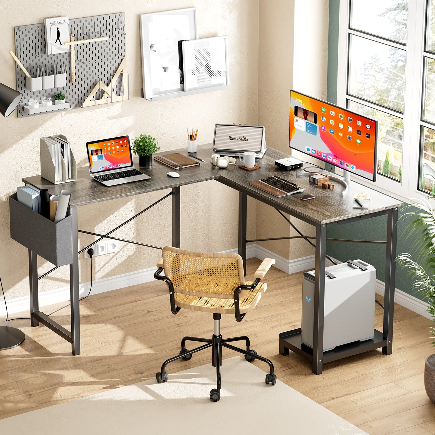 MyDepot L-shaped Corner Computer Desk with Side Storage