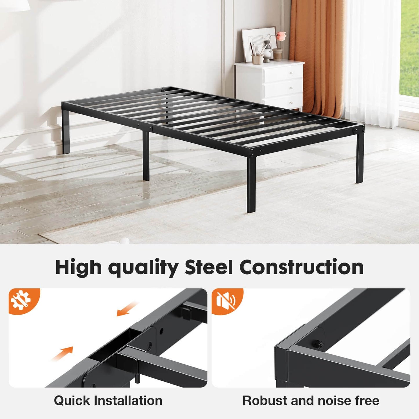 MyDepot Metal Bed Frame Platform with Steel Support