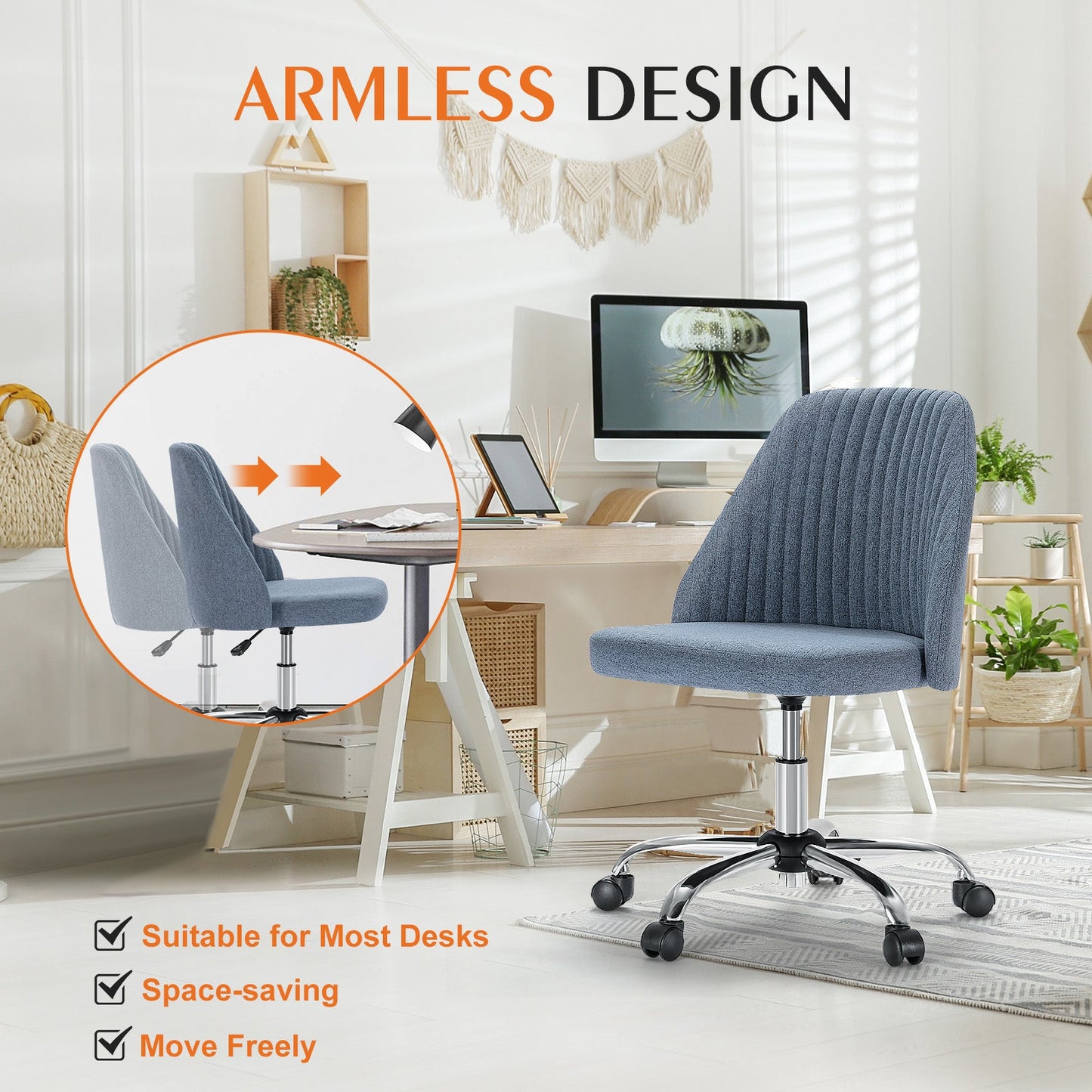 MyDepot Adjustable Rolling Home or Office Armless Desk Chair