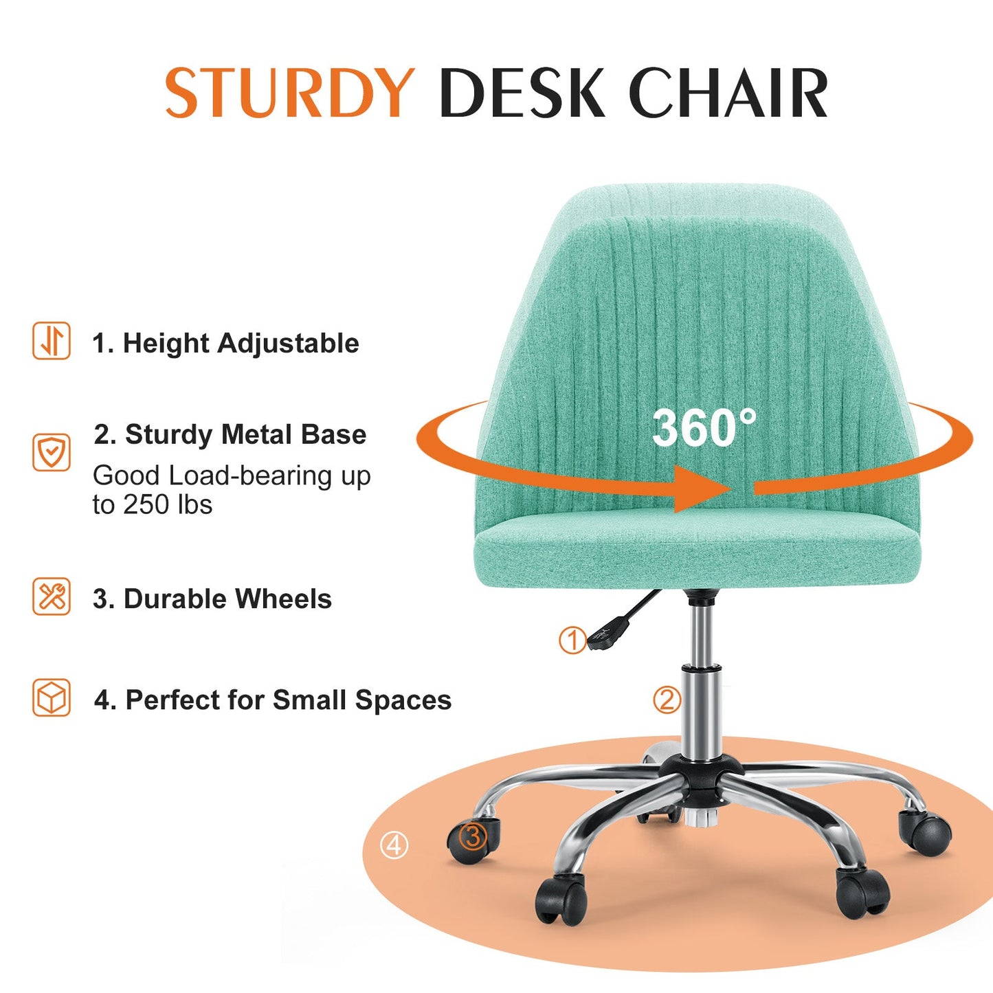 MyDepot Adjustable Rolling Home or Office Armless Desk Chair