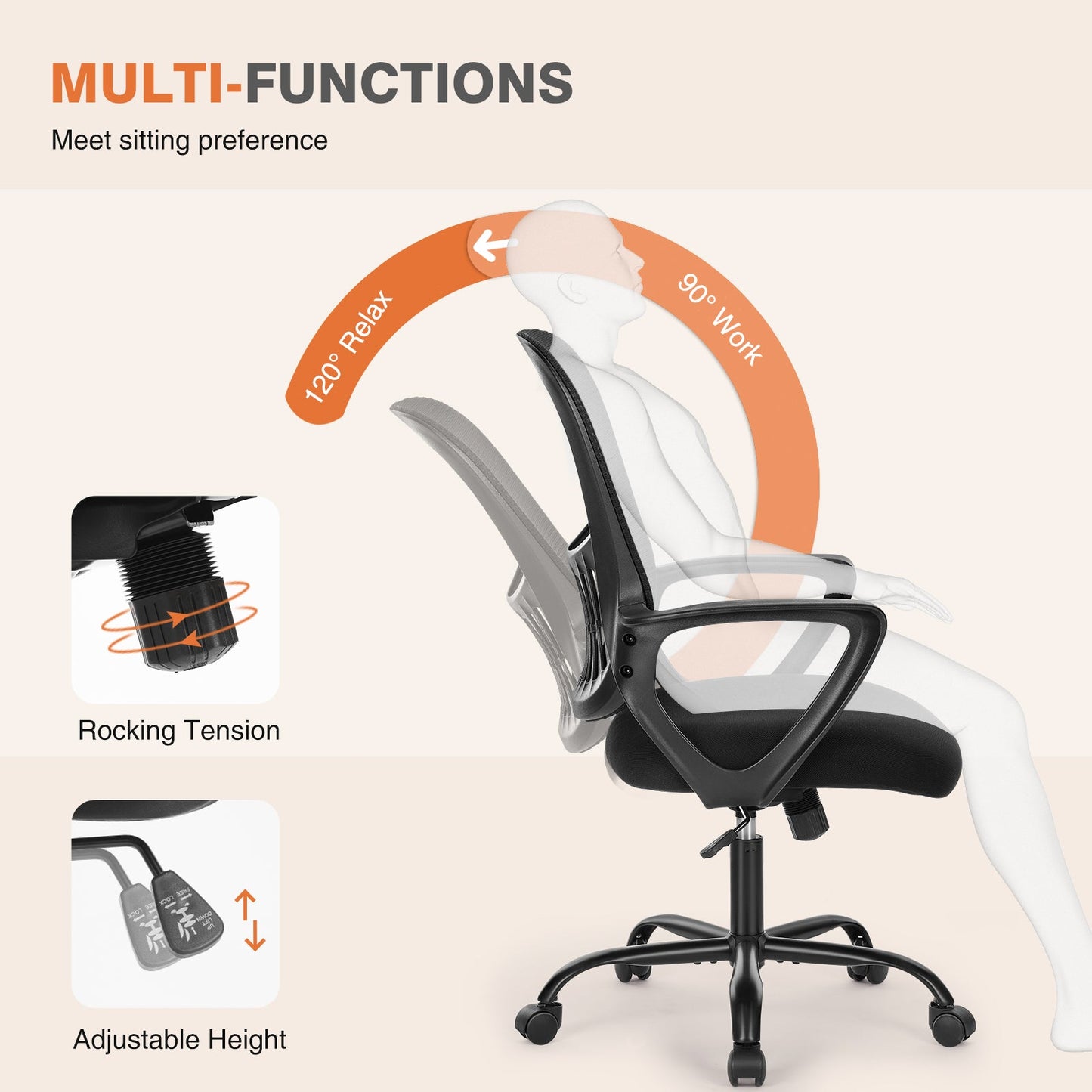 MyDepot Ergonomic Office Mesh Chair with Fixed Armrest