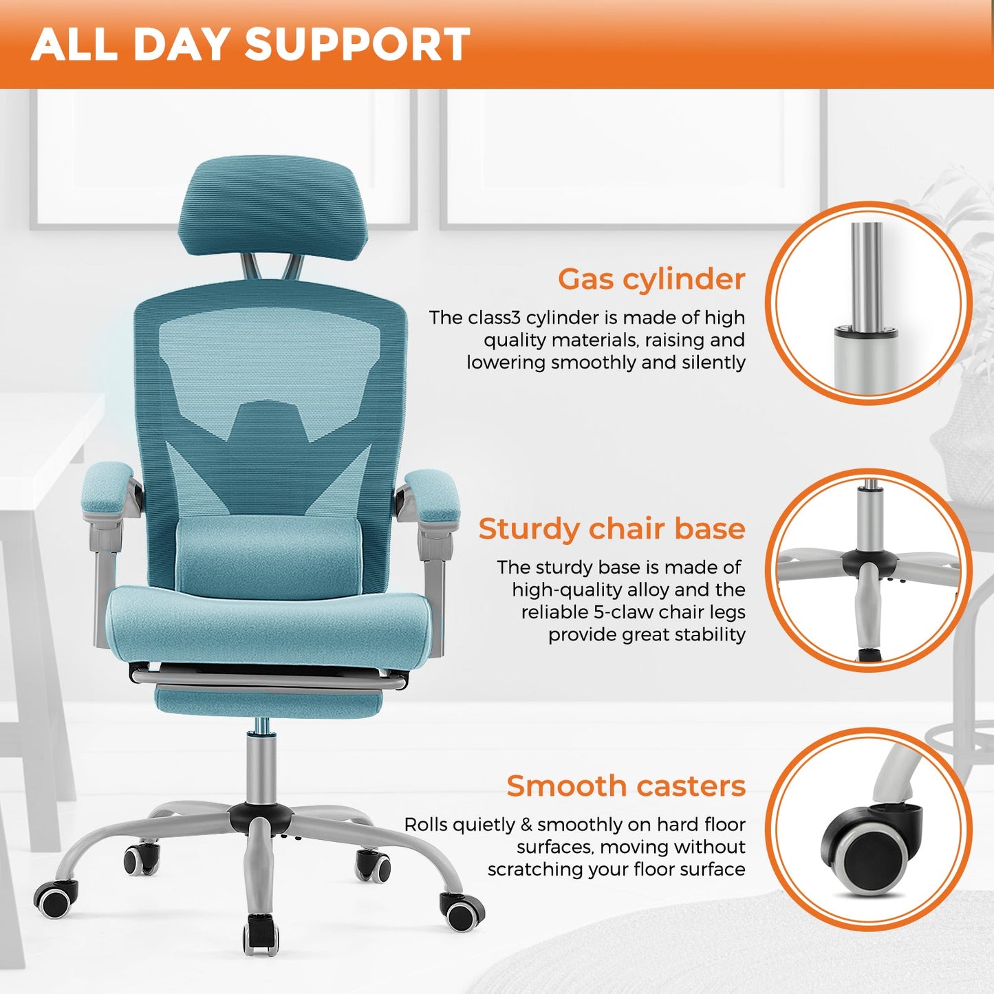 MyDepot Gaming Reclining High-Back Mesh Chair with Ergonomic Leg Rest