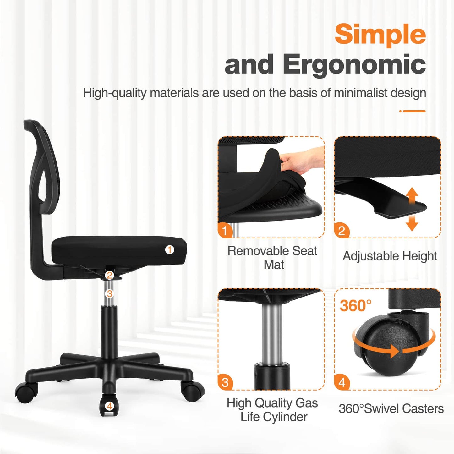 MyDepot Armless Mesh Office Chair Ergonomic Computer Desk Chair 6 Colors