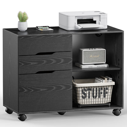 MyDepot Wooden 3-Drawer Filing Cabinet and Printer Stand with wheels