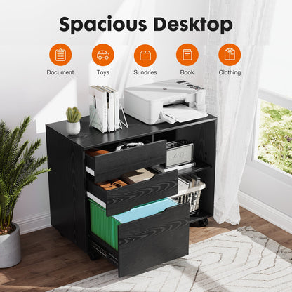 MyDepot Wooden 3-Drawer Filing Cabinet and Printer Stand with wheels