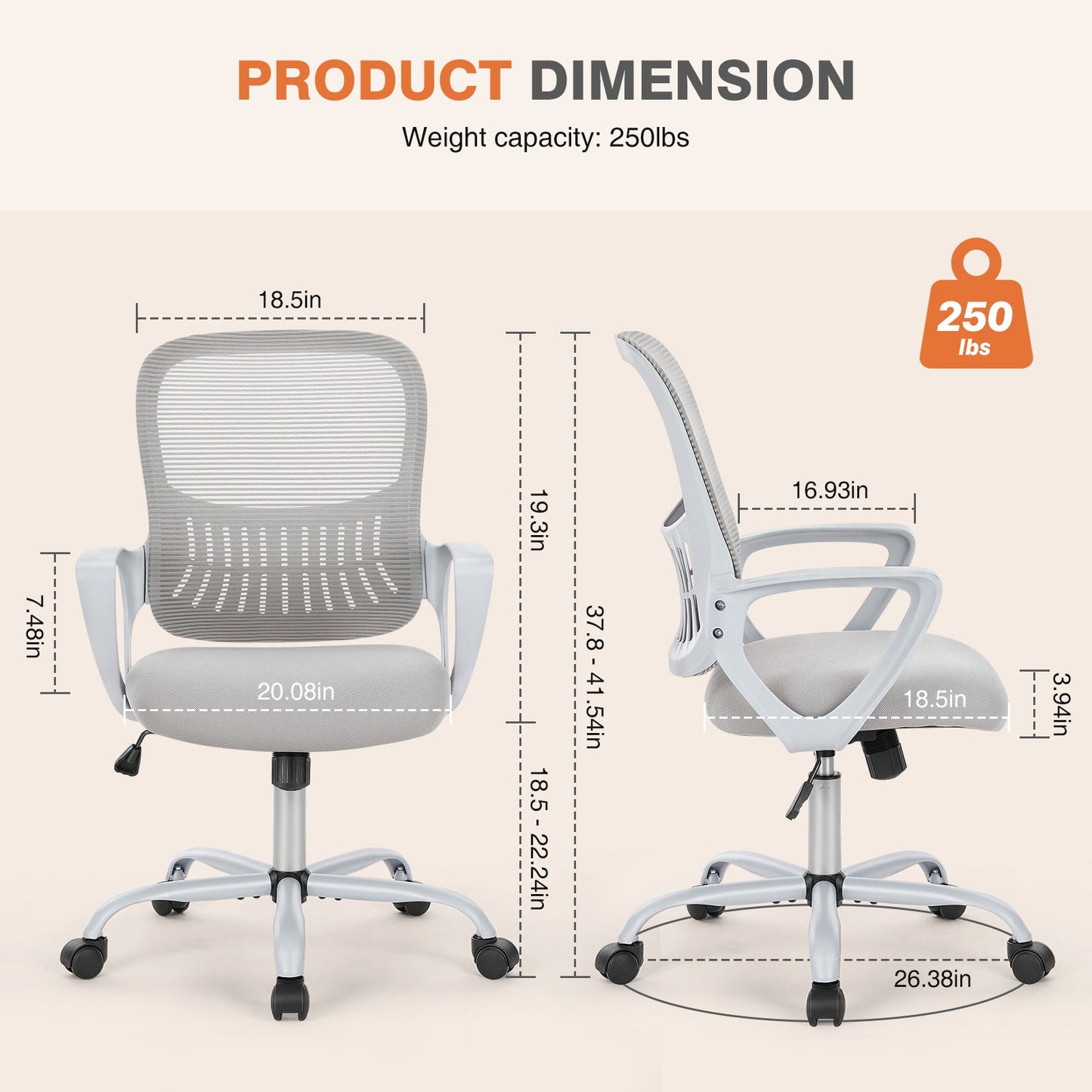 MyDepot Ergonomic Office Mesh Chair with Fixed Armrest